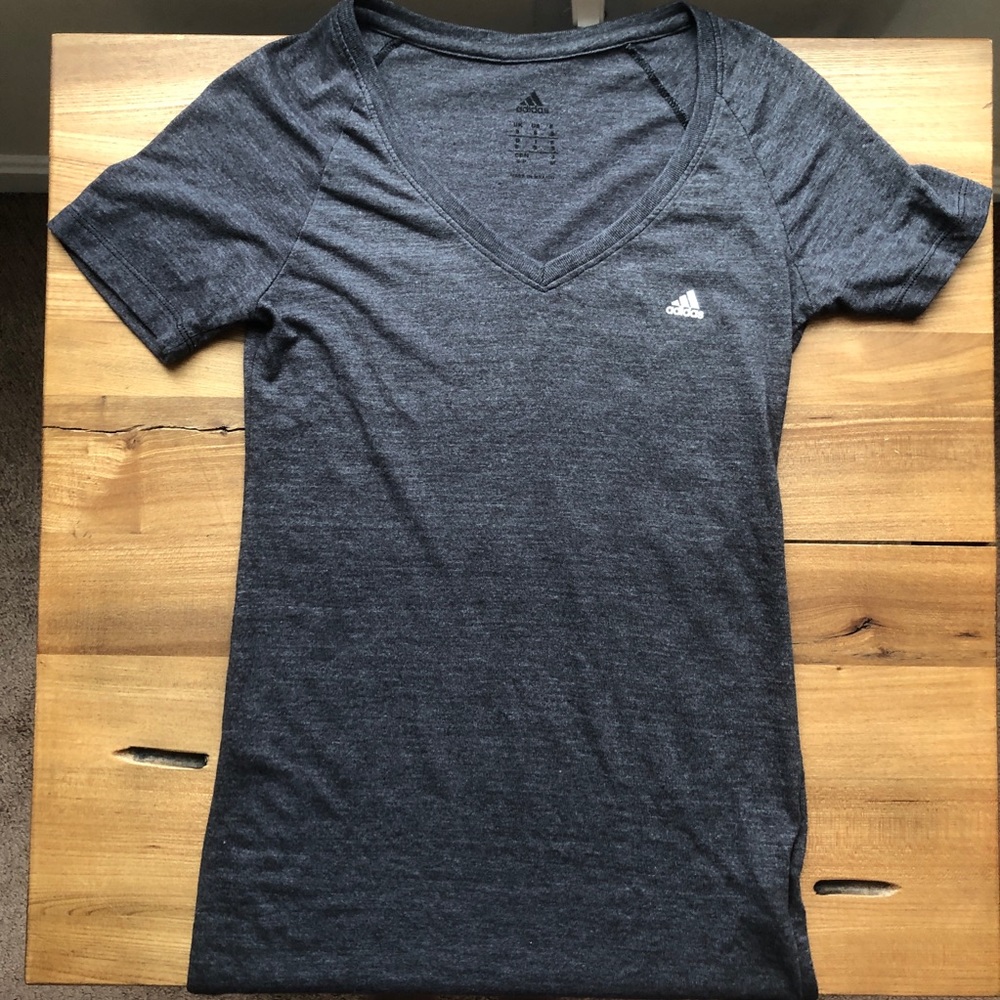 Adidas V-Neck Dark Gray Tee Shirt Cotton Blend - Picture 6 of 11